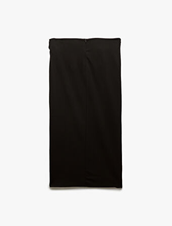 Krep Scuba Kumaş Drape Detaylı Midi Boy Kruvaze Etek