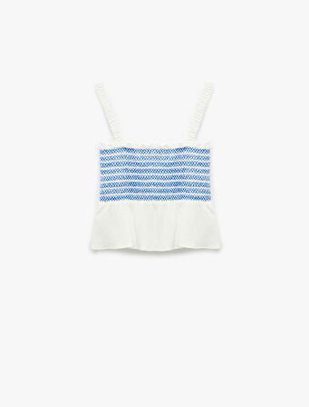 Gipeli Brodeli Fisto Detaylı Kare Yaka Askılı Crop Bluz