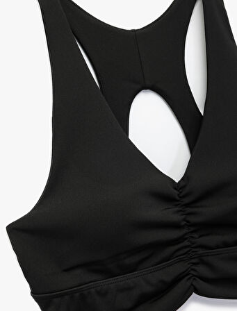 V Yaka Kolsuz Pencere Detaylı Sporcu Sütyeni