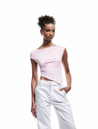 Kolsuz Drapeli Asimetrik Bluz