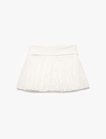 Brodeli Pamuklu Kalın Pileli Mini Etek