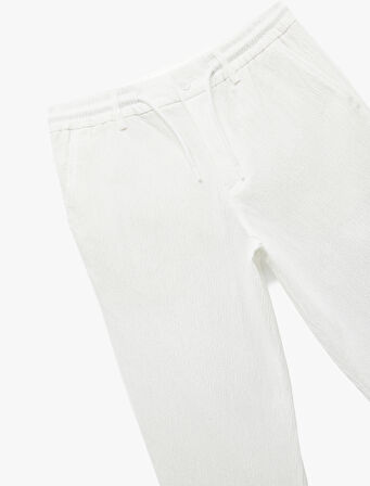 Pamuklu Katlamalı Paça Dokulu Beli Bağcıklı Düğmeli Pantolon