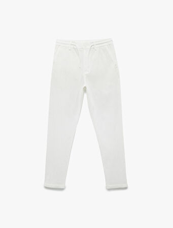 Pamuklu Katlamalı Paça Dokulu Beli Bağcıklı Düğmeli Pantolon