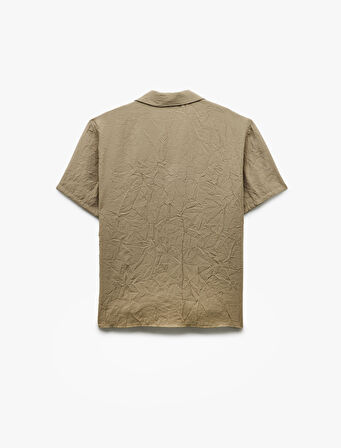 Modal Kumaş Regular Fit Kısa Kollu Dokulu Devrik Yaka Gömlek