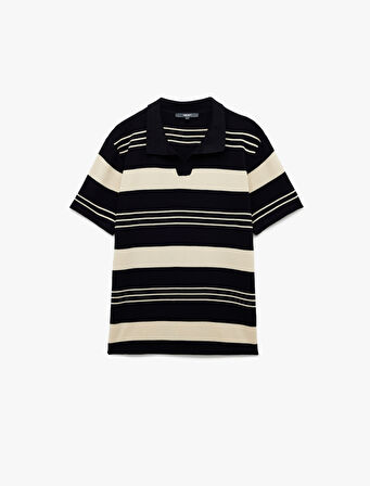 Çizgili Kısa Kollu Regular Fit Polo Yaka Triko Tişört