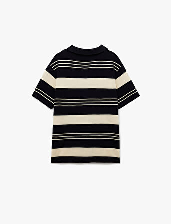 Çizgili Kısa Kollu Regular Fit Polo Yaka Triko Tişört