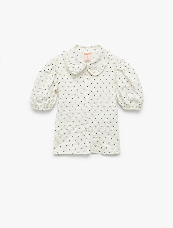 Bebe Yaka Dokulu Rahat Kesim Kısa Kollu Pamuklu Puantiyeli Balon Kollu Gömlek