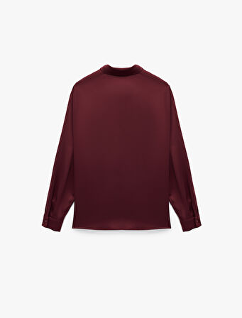 Klasik Yaka Uzun Kollu Düğmeli Saten Gömlek