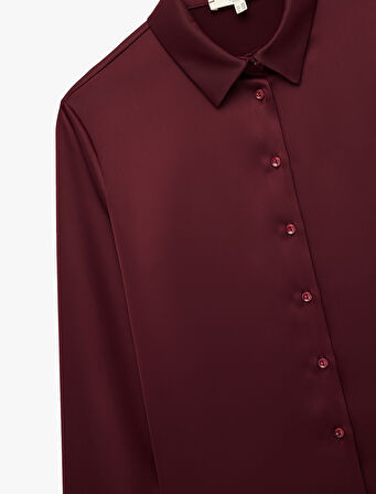 Klasik Yaka Uzun Kollu Düğmeli Saten Gömlek