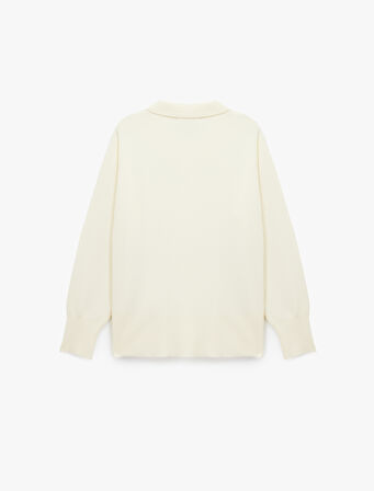 Uzun Kollu Düğme Detaylı Basic Polo Yaka Triko Kazak