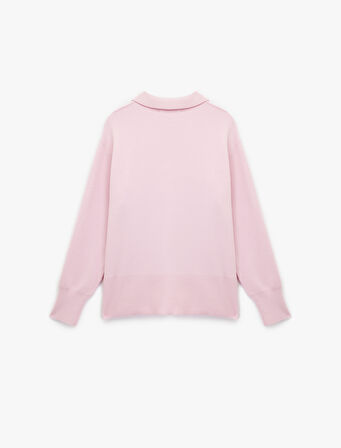 Uzun Kollu Düğme Detaylı Basic Polo Yaka Triko Kazak