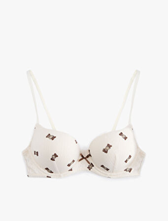 Pamuklu Fiyonklu Destekli Ayıcık Baskılı Sütyen