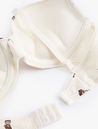 Pamuklu Fiyonklu Destekli Ayıcık Baskılı Sütyen