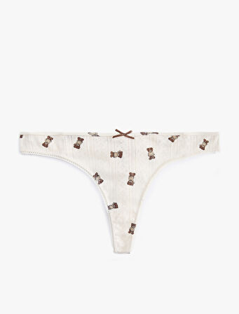 Fiyonklu Pamuklu Ayıcık Baskılı String Külot