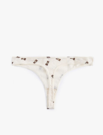 Fiyonklu Pamuklu Ayıcık Baskılı String Külot