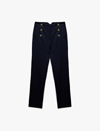 Slim Fit Düğmeli Yüksek Bel Cigarette Kumaş Pantolon