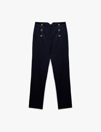 Slim Fit Düğmeli Yüksek Bel Cigarette Kumaş Pantolon