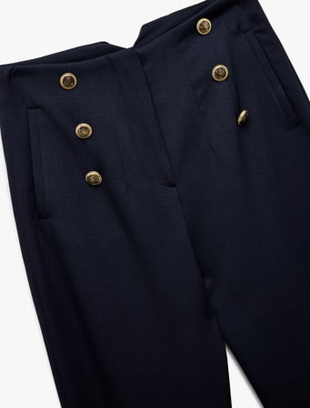 Slim Fit Düğmeli Yüksek Bel Cigarette Kumaş Pantolon