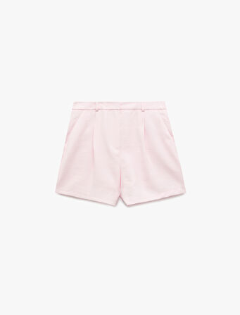 Viskon Kumaş Pile Detaylı Cepli Mini Şort