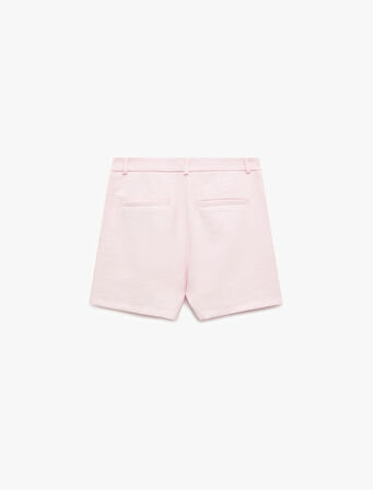 Viskon Kumaş Pile Detaylı Cepli Mini Şort