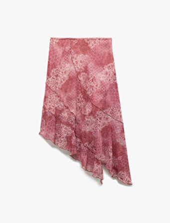 Asimetrik Katlı Slim Fit Tül Midi Etek