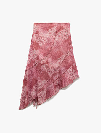 Asimetrik Katlı Slim Fit Tül Midi Etek