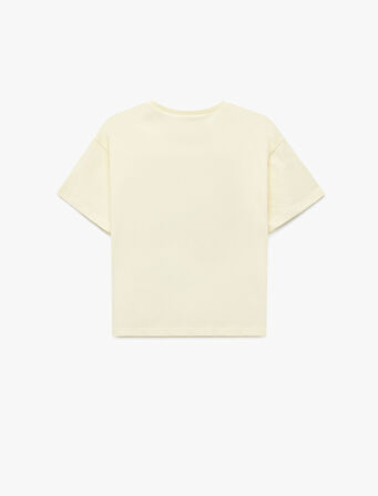 Pamuklu Kısa Kollu Bisiklet Yaka Baskılı Tişört