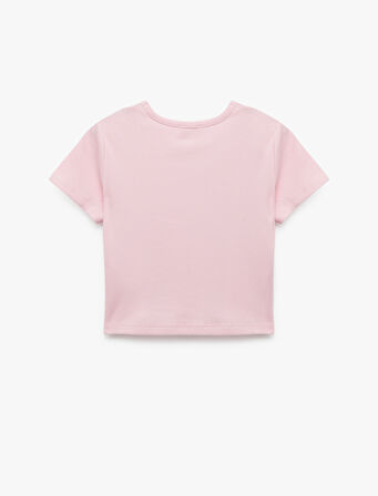 Bisiklet Yaka Kısa Kollu Fiyonk Detaylı Pamuklu Tişört