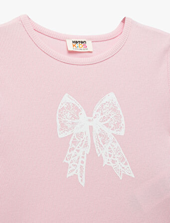 Bisiklet Yaka Kısa Kollu Fiyonk Detaylı Pamuklu Tişört