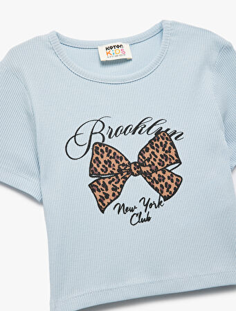 Kurdele Baskılı Kısa Kollu Bisiklet Yaka Pamuklu Kaşkorse Tişört