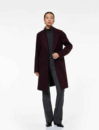 Uzun Kollu Düğmeli Cepli Kruvaze Uzun Kaşe Kaban