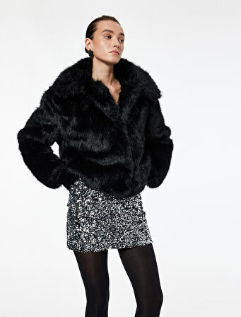 Slim Fit A Kesim Pullu Payetli Mini Etek