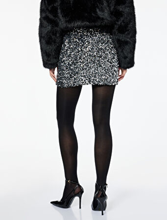 Slim Fit A Kesim Pullu Payetli Mini Etek