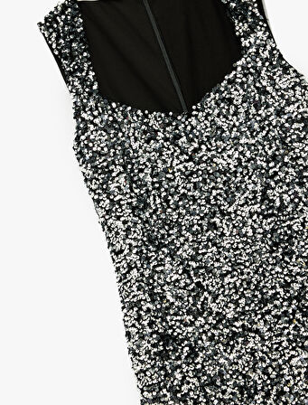 Kolsuz Kalp Yaka Payetli Mini Abiye Elbise