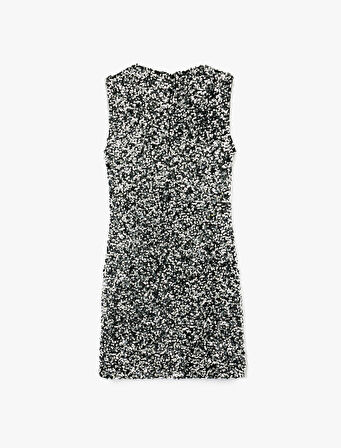 Kolsuz Kalp Yaka Payetli Mini Abiye Elbise