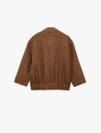 Dik Yaka Uzun Kollu Kapaklı Cepli Bürümcük Ceket