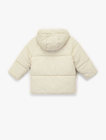 Kapşonlu Cepli Uzun Kollu Fermuarlı Şişme Mont