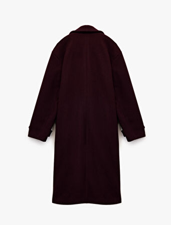 Uzun Kollu Cepli Düğmeli Kruvaze Uzun Kaşe Kaban