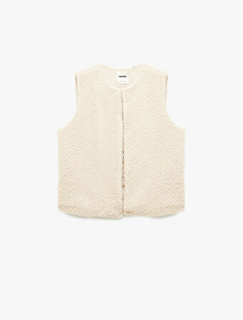 Bisiklet Yaka Crop Peluş Yelek