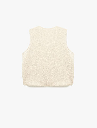 Bisiklet Yaka Crop Peluş Yelek