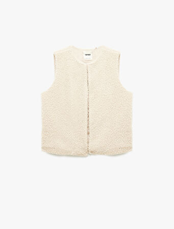 Bisiklet Yaka Crop Peluş Yelek