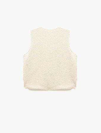 Bisiklet Yaka Crop Peluş Yelek