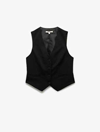 Astarlı Kolsuz V Yaka Düğmeli Blazer Yelek