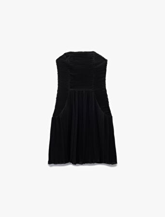 Straplez Yaka Kolsuz Slim Fit Şifon Mini Abiye Elbise