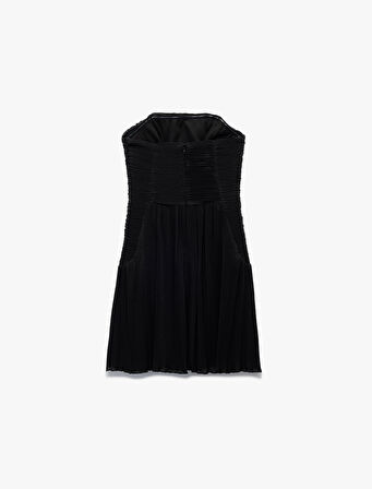 Straplez Yaka Kolsuz Slim Fit Şifon Mini Abiye Elbise