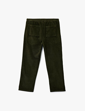 Pamuklu Cepli Bol Kalıp Beli Bağcıklı Fitilli Kadife Pantolon