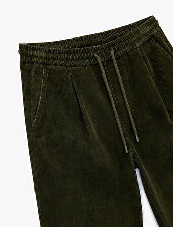 Pamuklu Cepli Bol Kalıp Beli Bağcıklı Fitilli Kadife Pantolon