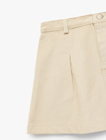 Düğmeli Diz Üstü Pileli Pamuklu Etek