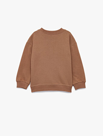 Şardonlu Ayıcık Nakışlı Uzun Kollu Pamuklu Bisiklet Yaka Sweatshirt