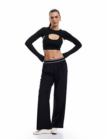 Yüksek Bel Lastik Detaylı Çizgili Cepli Spor Eşofman Altı